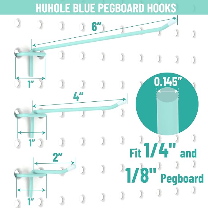 HUHOLE Pegboard Hooks 4 Inch 50PC, Fit 1/4" or 1/8" Pegboard, Ideal Peg Board - Image 3