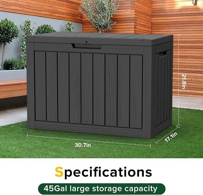 45 Gallon Resin Deck Box, Waterproof Outdoor Storage Box - Image 3