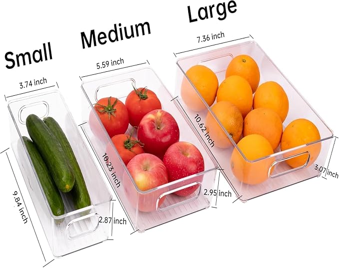 12 Pack Refrigerator Organizer Bins, 3 Sizes Stackable Clear Pantry Storage - Image 3