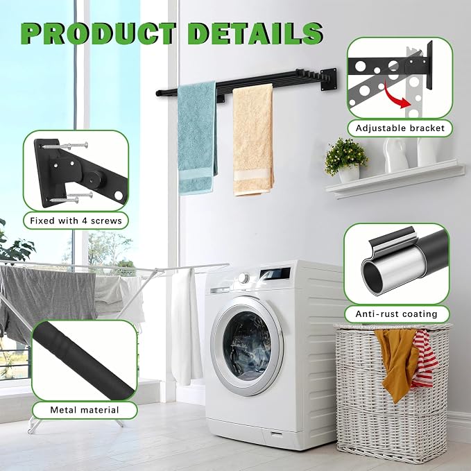 Wall Mounted Drying Rack, 57 Inches Wall Laundry Drying Rack Collapsible Indoor - Image 5