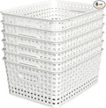 WYT Woven Plastic Storage Baskets, 6 Pack White Weave Bins Organizer, 10.1" x by WYT