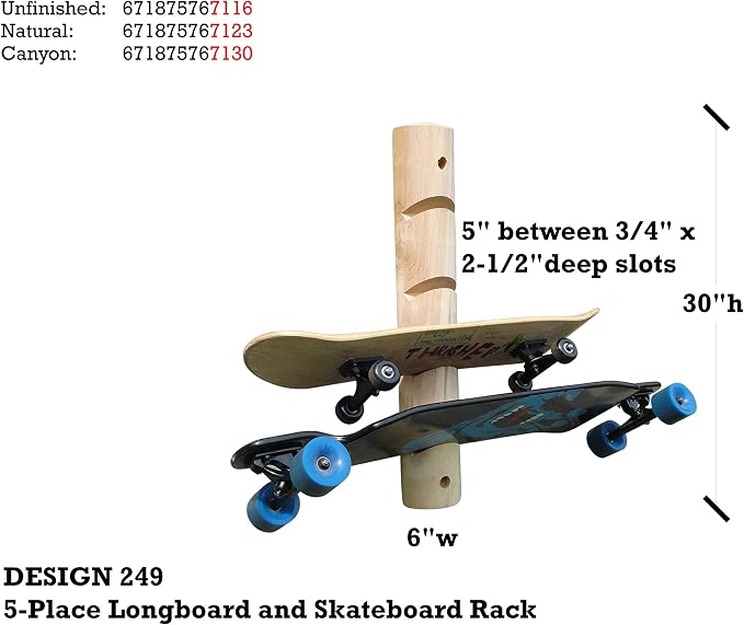 4-Place Longboards/Skateboard Log Rack, Vertical Snowboard Wall Mount, Indoor - Image 4
