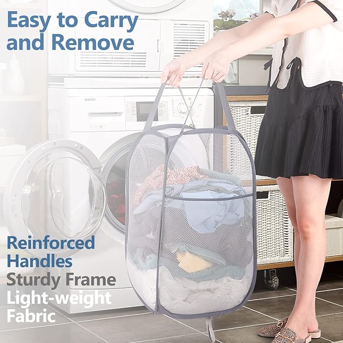 BATTOO Deluxe Strong Mesh Pop up Laundry Hamper Basket - Image 3