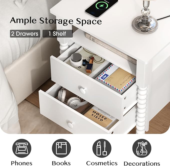 White Night Stand Set 2, Vintage Nightstand - Image 5