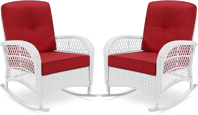 VIVIJASON 2 Piece Patio Wicker Rattan Rocker Chair, Outdoor Rattan Rocker Chair by VIVIJASON