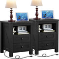 Night Stands with Charging Station Set of 2, Farmhouse Nightstand, Wooden by Joaxswe