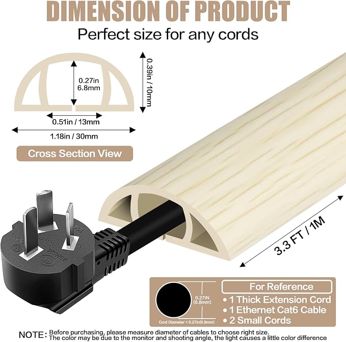 Floor Cord Cover Self Adhesive Cord Hider, 3.3FT Cable Management, Extension - Image 2