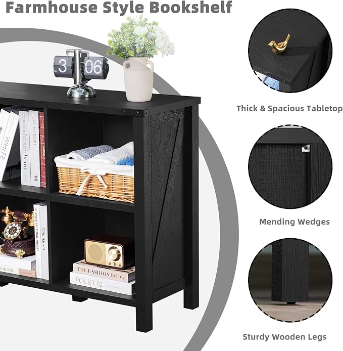 8 Cube Book Shelf, Farmhouse Wood Long Storage Organizer Bookcase, Hallway TV - Image 4