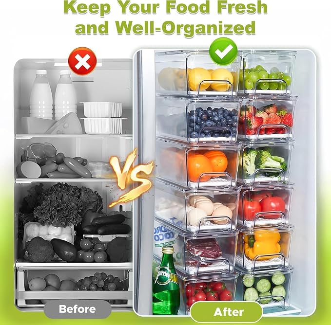 6-Pack Fridge Drawer Organizer, Pull-out Stackable Refrigerator Organizers and - Image 3