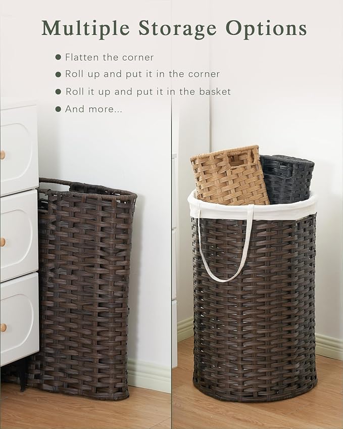 Laundry Basket with Lid Round Rattan Laundry Hamper with Lid and Handles 29.1 - Image 5