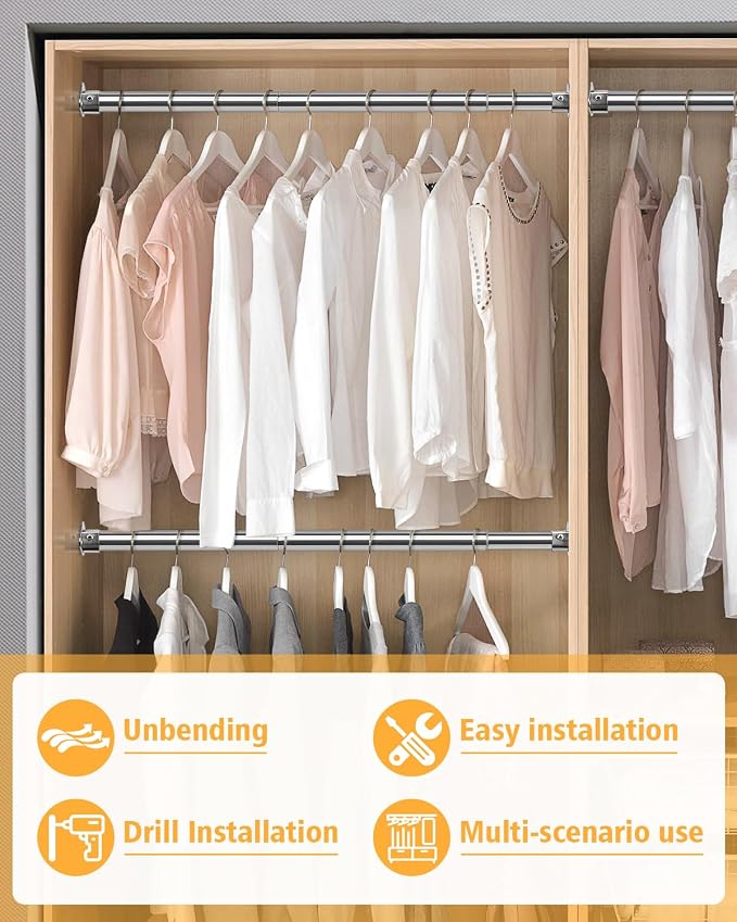 Closet Rod, 17 to 64 Inch Heavy Duty Adjustable Metal Clothing Rack - Image 7
