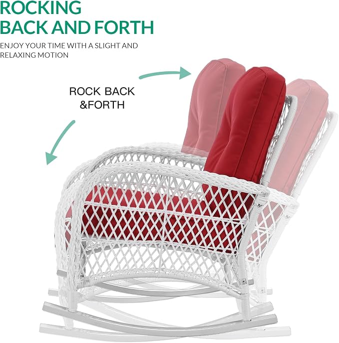 VIVIJASON 2 Piece Patio Wicker Rattan Rocker Chair, Outdoor Rattan Rocker Chair - Image 3