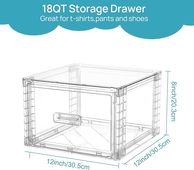 Vtopmart 6 Pack 18QT Clear Stackable Storage Drawers, Easily Assemble Closet - Image 3
