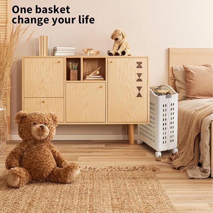 Rolling Laundry Hamper with Wheels - 14W×7.5D×21H Ventilated Plastic Laundry - Image 6