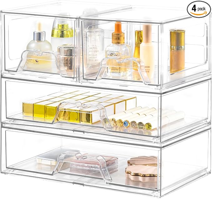 4 Pack Stackable Storage Drawers Clear Acrylic Organizer Bathroom Makeup by Stebopum
