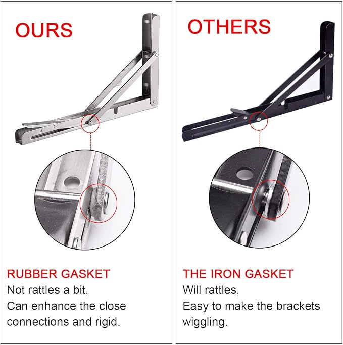 YUMORE Folding Shelf Brackets 22", Max Load: 330lb Heavy Duty Stainless Steel - Image 4