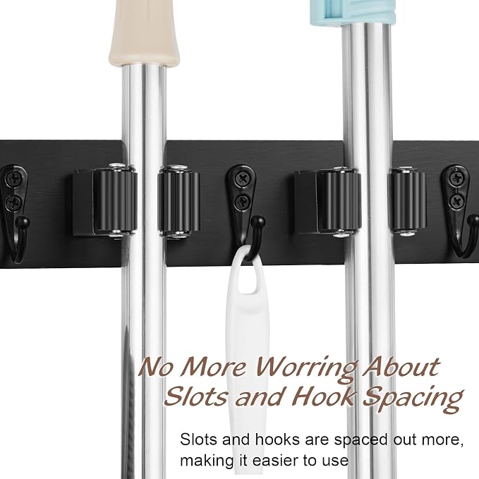 2 Pack Black Mop Broom Holder Wall Mount - Image 4