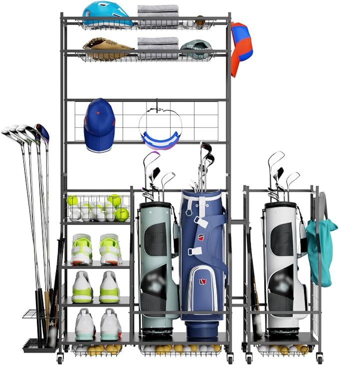 Golf Organizer for Garage, 3 Bag Golf Bag Holder Stand by Unknown