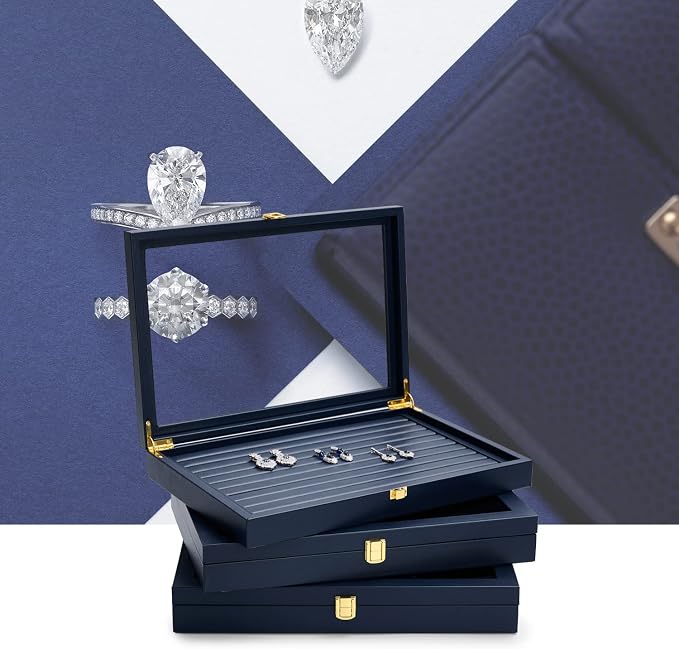 Oirlv Premium Blue Leather 24 Grid Jewelry Tray - Image 4