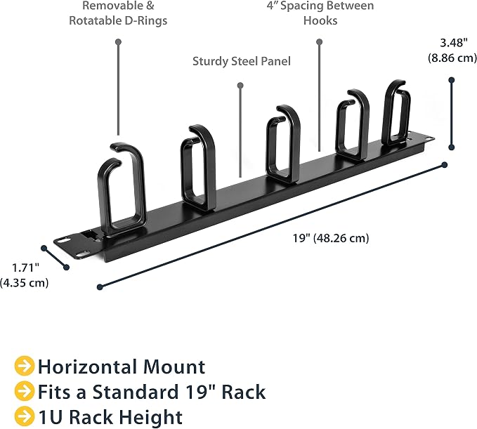 StarTech.com 19” Server Rack Cable Management Panel w/ D-Ring Hooks - Image 7