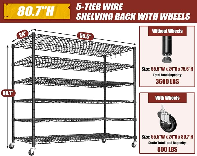 PrimeZone 6 Tier 80.7" H x 55.5" W x 24" D Wire Shelving - Image 3