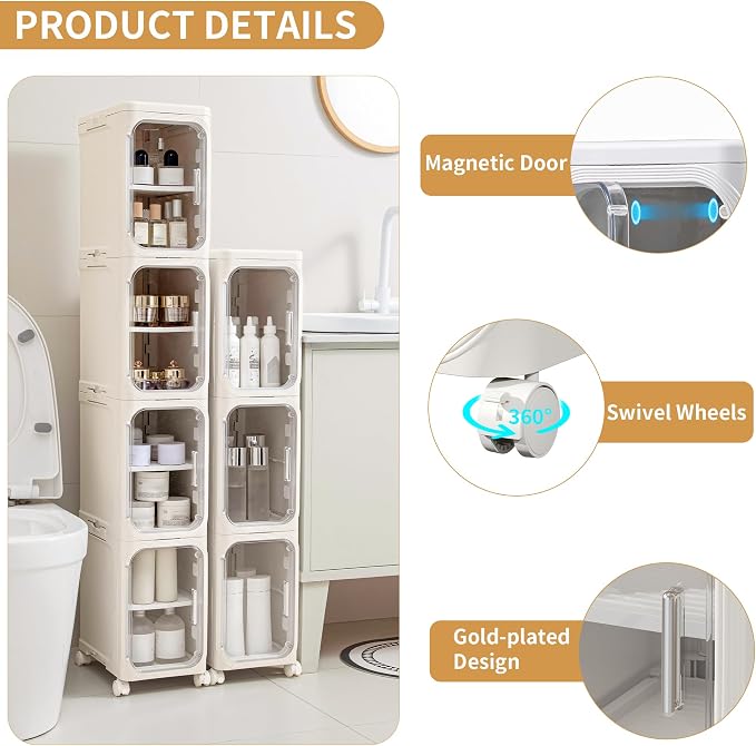 3-Tier Slim Tall Narrow Bathroom Storage Cabinet - Image 4