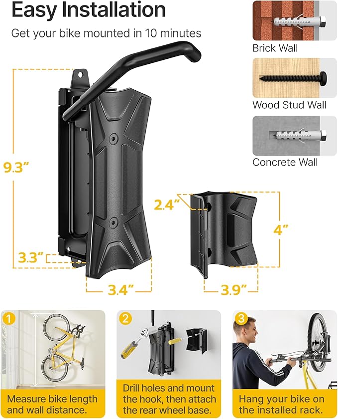 monTEK Heavy Duty Bike Wall Mount, Swivel Bike Wall Hanger Holds Up to 77lbs - Image 8