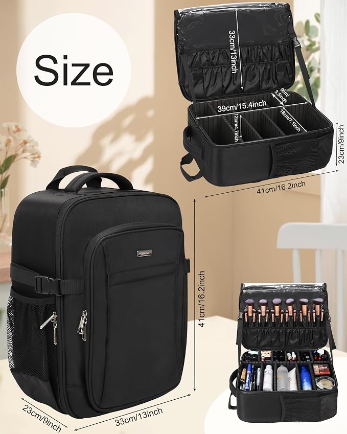 Relavel Professional Makeup Case Backpack and Large Clear Makeup Bag - Image 6