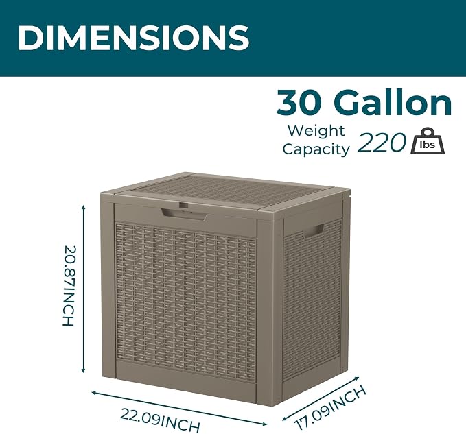 31 Gallon Outdoor Storage Box, Waterproof Resin Deck Box - Image 6
