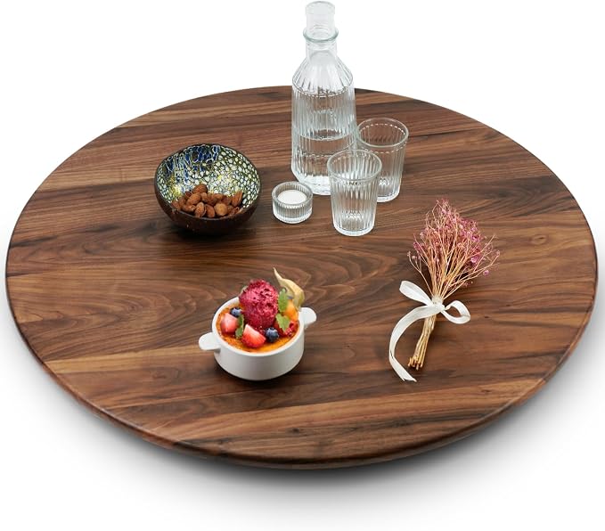 30 Inches Black Walnut Wood Lazy Susan Organizer, Solid Wooden Round Turntable by MAGIGO