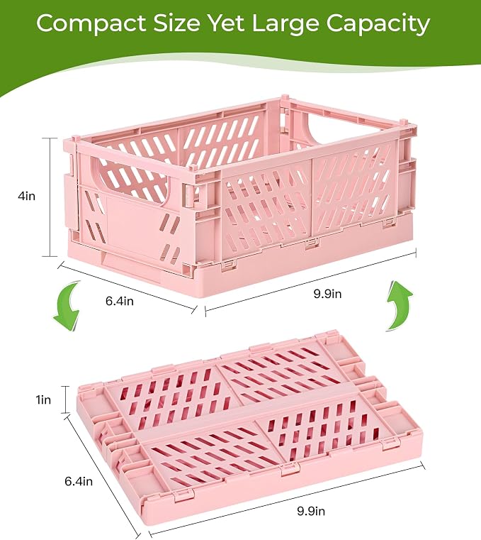 2-Pack Small Pastel Plastic Storage Baskets, Collapsible Crates - Image 3