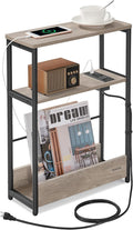 VASAGLE Side Table with Charging Station, Narrow End Table, 3-Tier Nightstand by VASAGLEbySONGMICSHOME