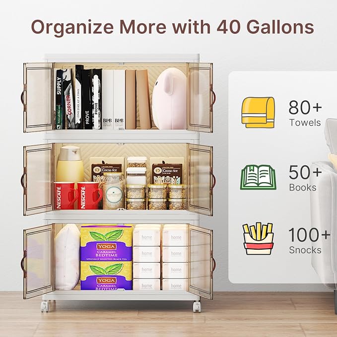 Stackable Storage Bins with Lids, Large Collapsible Storage Bins with Wheels - Image 3