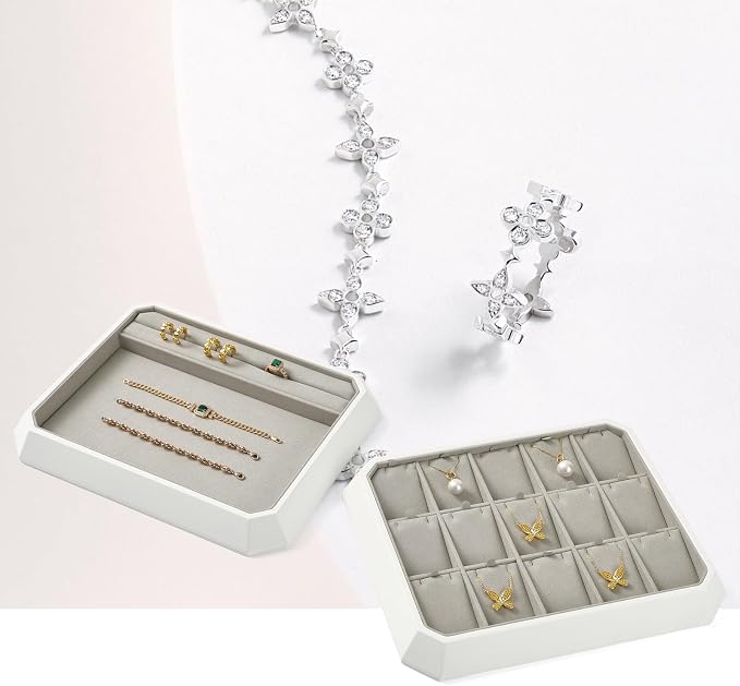 Premium PU Leather Stackable Jewelry Tray 15 Grid Jewelry Organizer Tray - Image 3