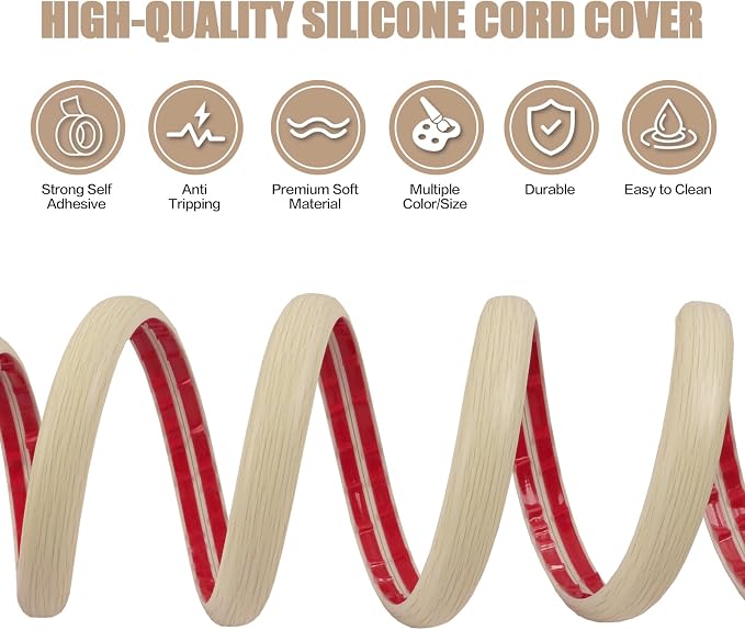 Floor Cord Cover Self Adhesive Cord Hider, 10FT Cable Management, Extension - Image 3