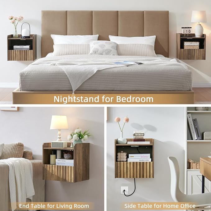 Modern Fluted Floating Nightstand Wall Mounted - Image 6