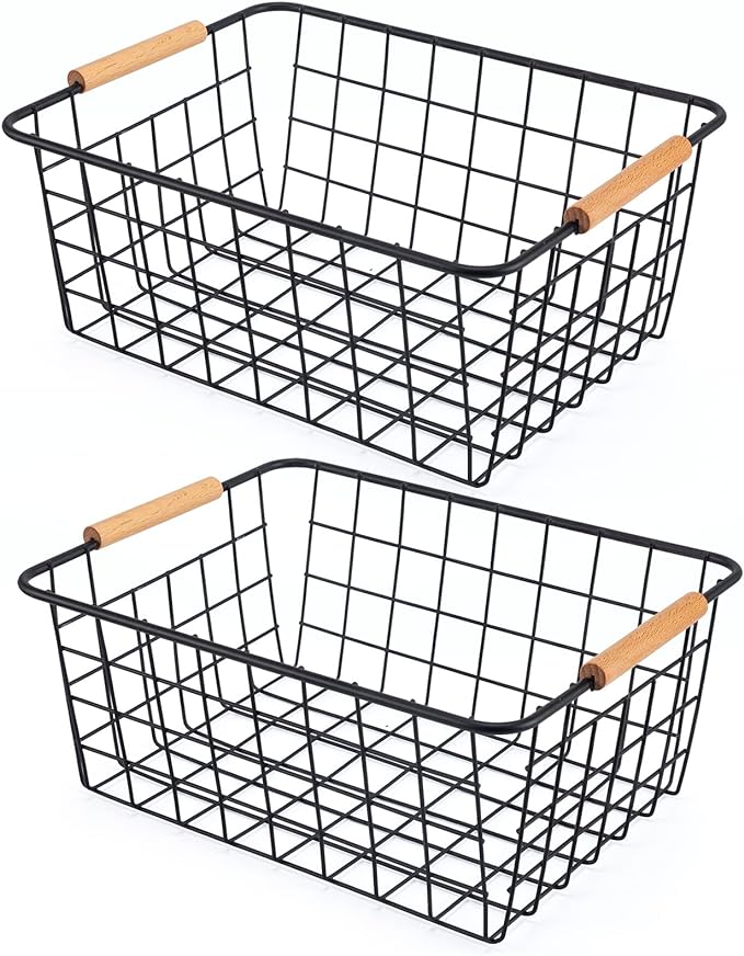 Black 2PCS Wire Storage Baskets by ELEATTRUN