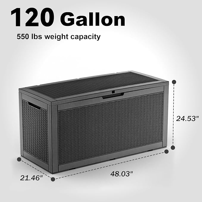 120 Gallon Resin Deck Box, Lockable Patio Outdoor Storage Box - Image 5