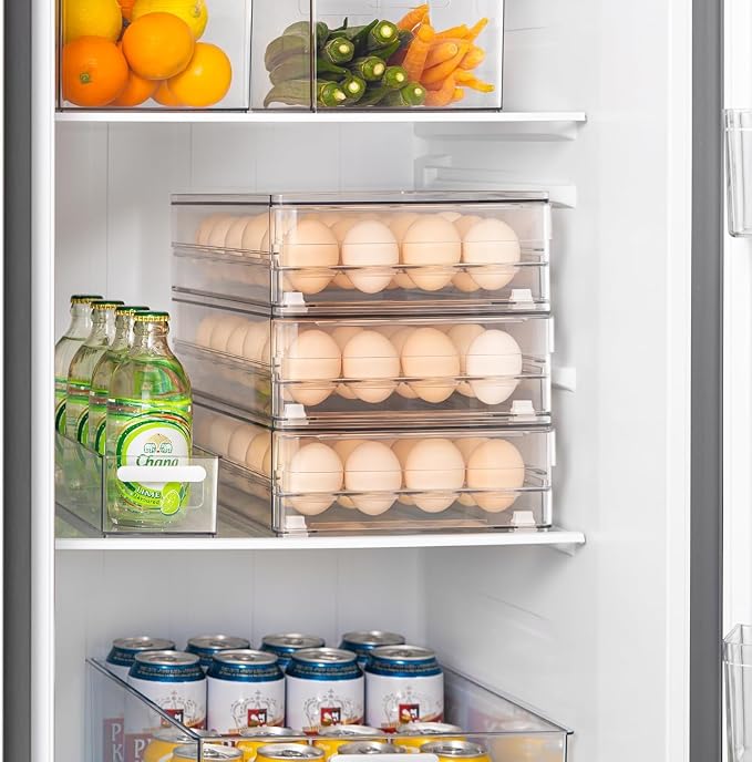 vacane 24 Capacity Egg Holder for Refrigerator, Egg Drawer for Fridge Pull Out - Image 2