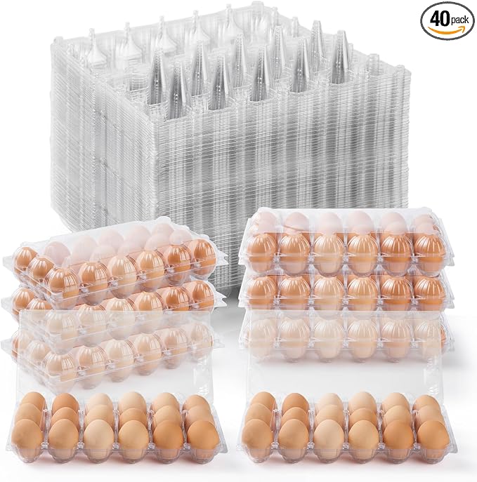 APOCHON 40PCS Plastic Egg Cartons 18 Count, Reusable Egg Holder by APOCHON