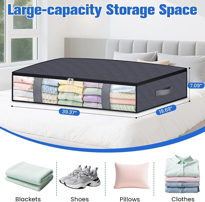 Under Bed Storage Containers, 6 Pack Blanket Storage Bags, Collapsible Storage - Image 2
