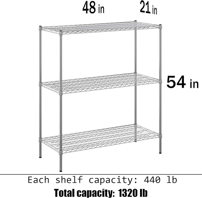 21" Deep x 48" Wide x 54" Height Wire Shelving Kit | 3-Tier | NSF Commercial - Image 3