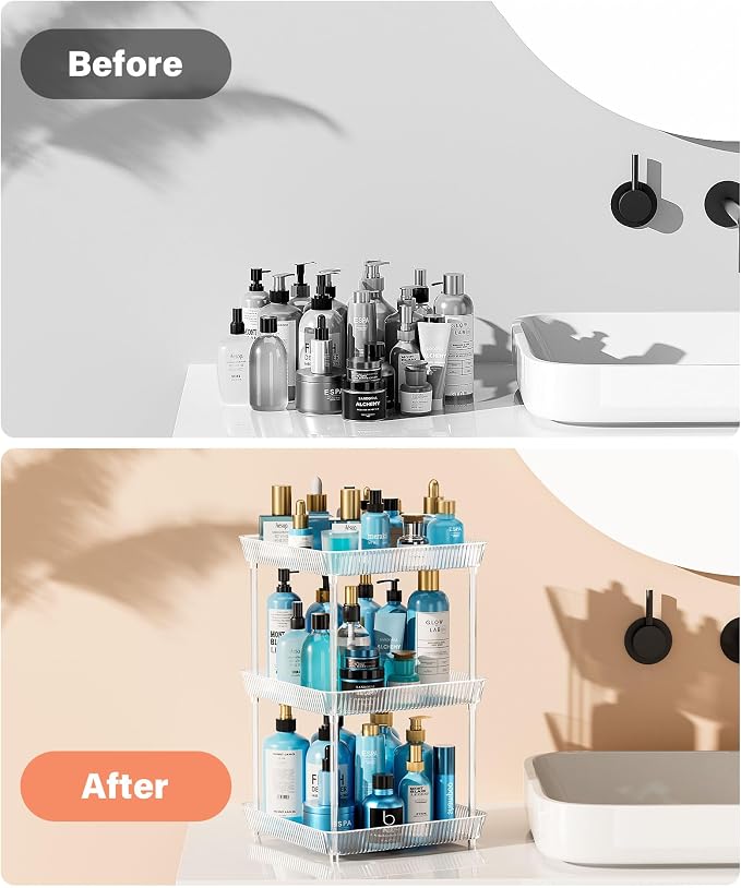 3 Tier Lazy Susan Bathroom Countertop Organizer, 360° Clear Rotating Square - Image 7