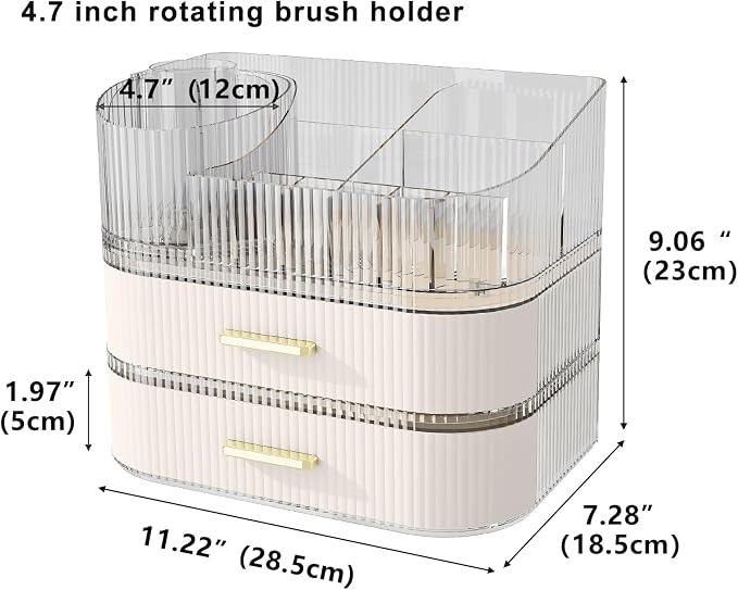 Makeup Organizer with Stackable Drawer, 360 Rotating Makeup Brush Holder - Image 2