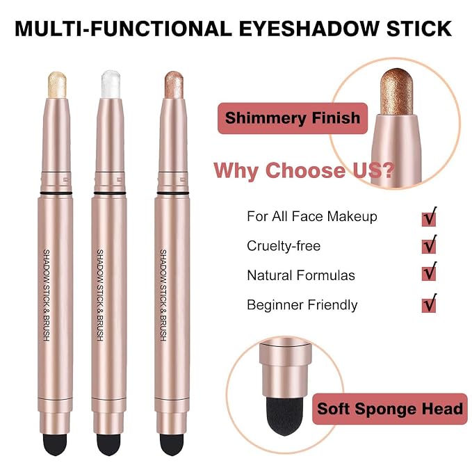 Champagne Eyeshadow Stick, Shimmer Cream Single Eyeshadow Pencil High Pigmented - Image 5