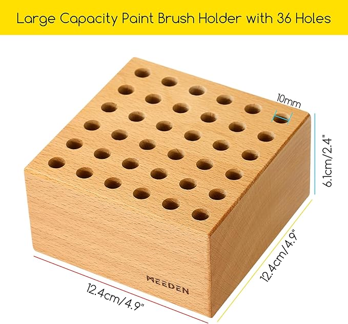 MEEDEN Beechwood Pencil and Brush Holder: 36 Holes Paint Brush Storage - Image 2