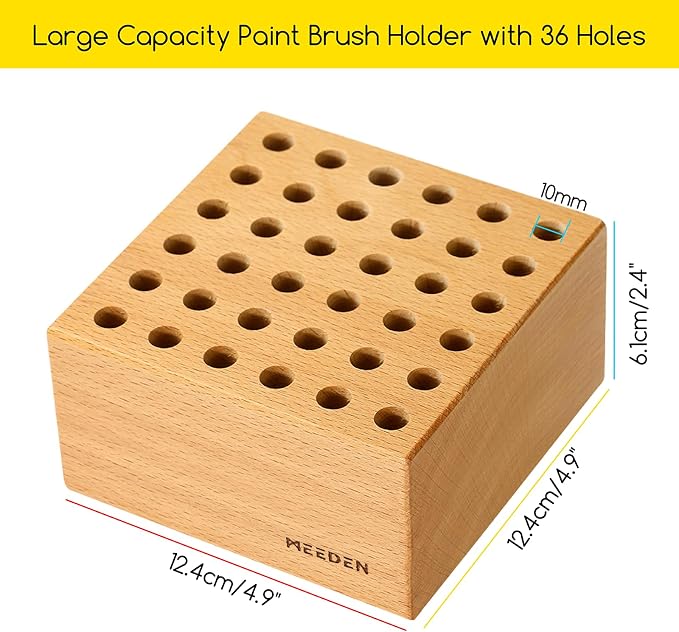 MEEDEN 2Pcs Beechwood Pencil and Brush Holders: 36 Holes Paint Brush Storage - Image 2