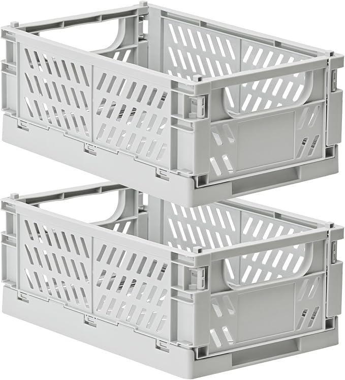 2-Pack Small Pastel Plastic Storage Baskets, Collapsible Crates by HUUSMOT