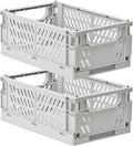 2-Pack Small Pastel Plastic Storage Baskets, Collapsible Crates by HUUSMOT