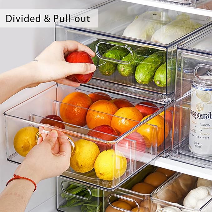 MANO 2Pack Clear Fridge Drawers Pull Out Stackable Refrigerator Drawer - Image 2
